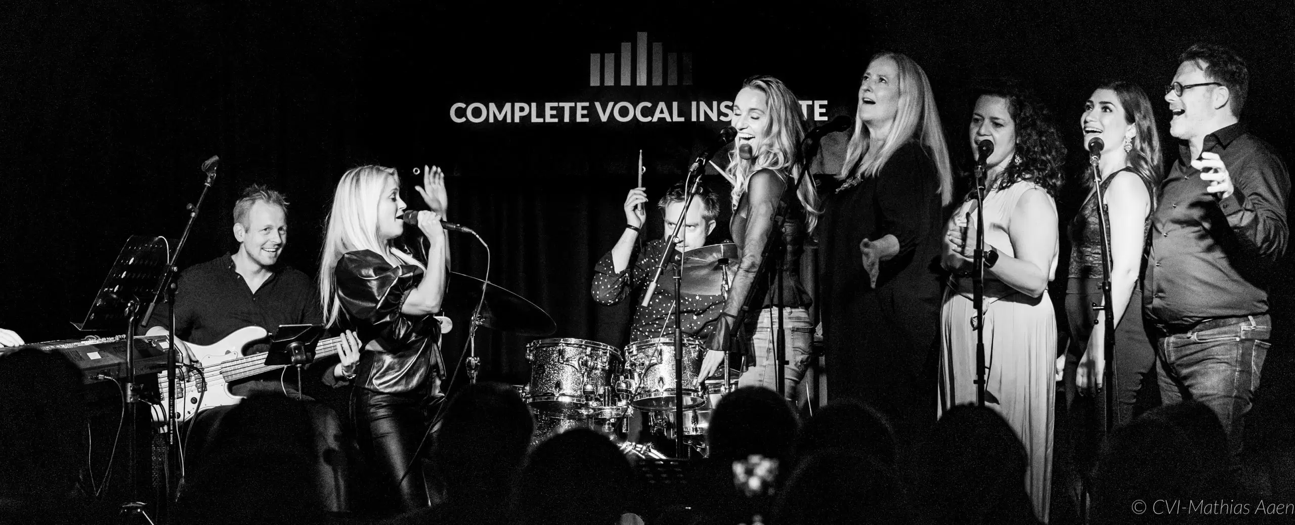 Black and white photo of a vocal training session