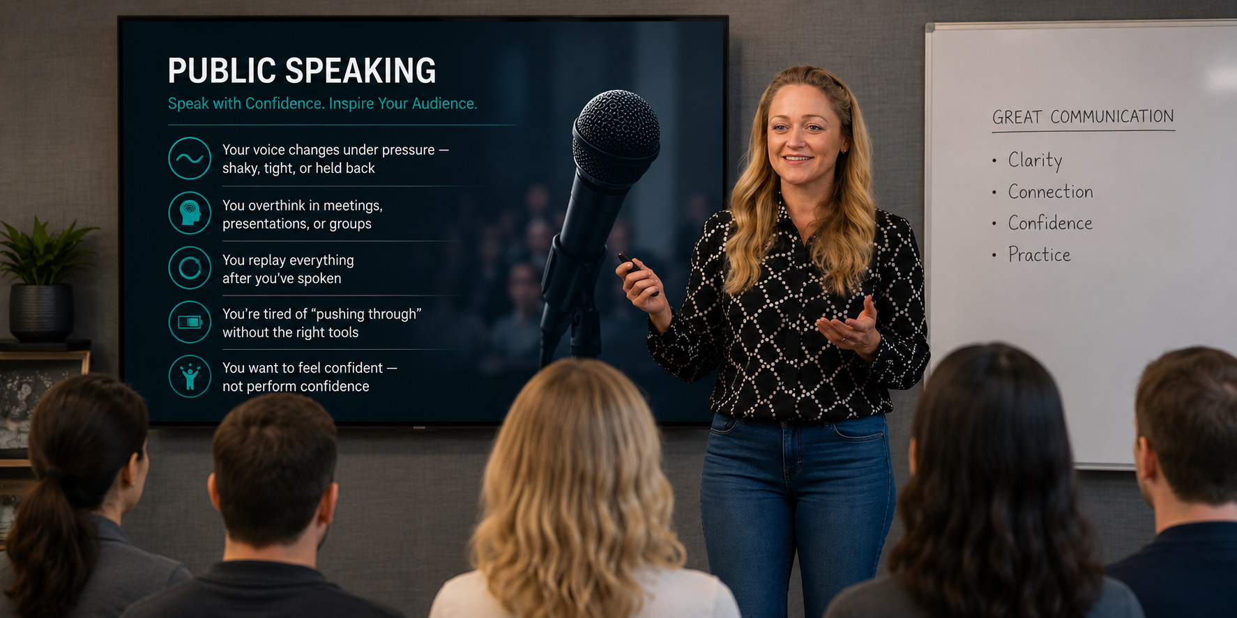 Vicky leading a public speaking session